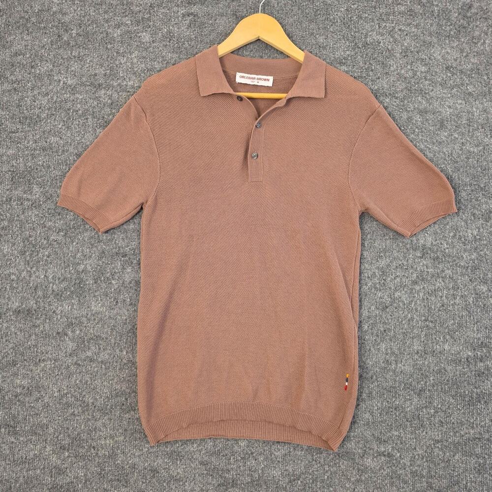 Orlebar Brown Shirt Men Medium Maranon Knit Polo Brown Minimalist Quiet Luxury